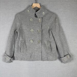 J.Crew Wool Knit Jacket Womens‎ Size M Double Breasted Button Up Gray